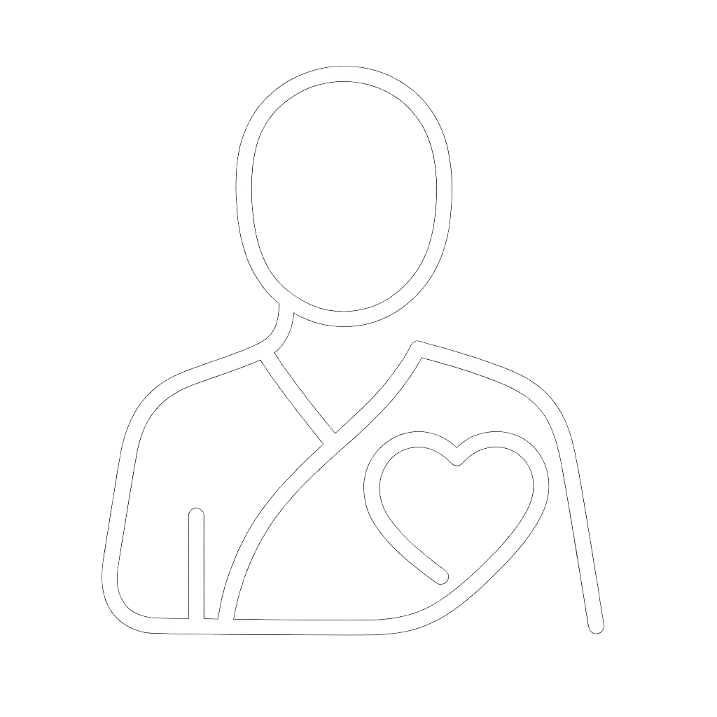 The icon depicts a minimalist representation of a patient illustrated with a continuous single line that elegantly captures the contours of the human figure The design features a stylized heart integrated into the figure symbolizing care and compassi-1
