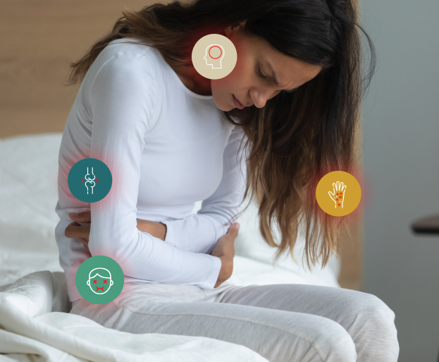 Tests page - Woman with stomach ache