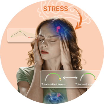 Woman with hands on her temples experiencing stress and Hormone Zoomer symptoms.